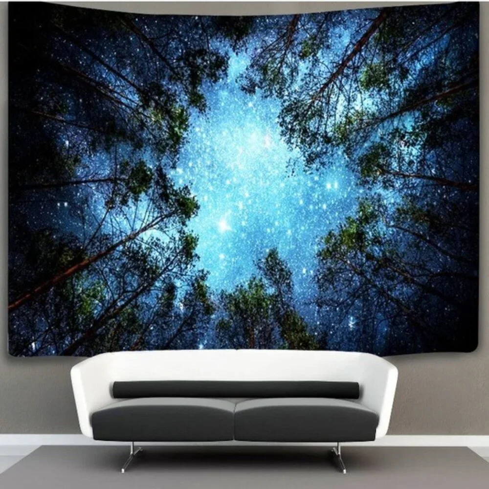 Starry Forest Night Sky Tapestry for Yoga/Bedroom